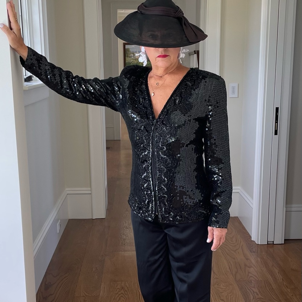 Vintage Sequin Zip Front Jacket Sz 8